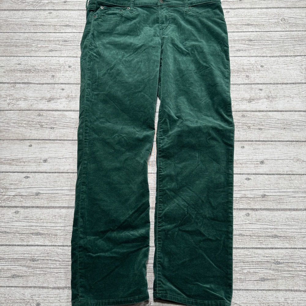 Gap Corduroy Pants Women's 14 Green Mid Rise Straight Leg Velvet Trousers Preppy